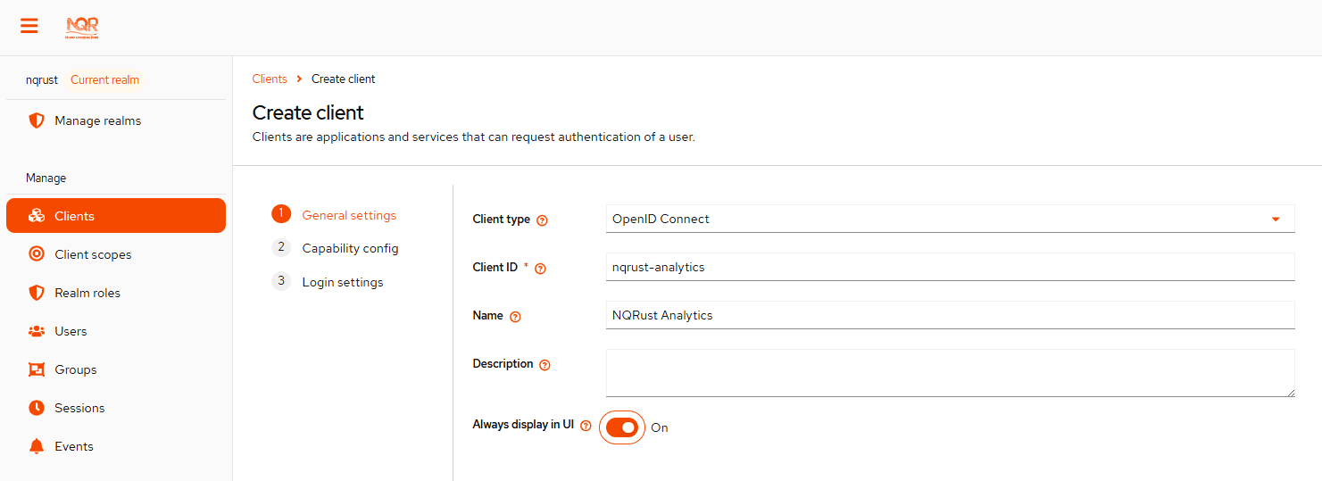 Create client - general settings
