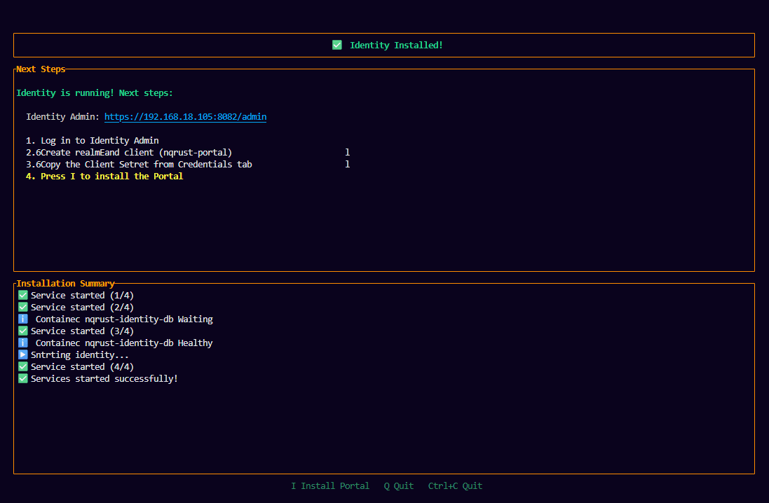 Identity installation success