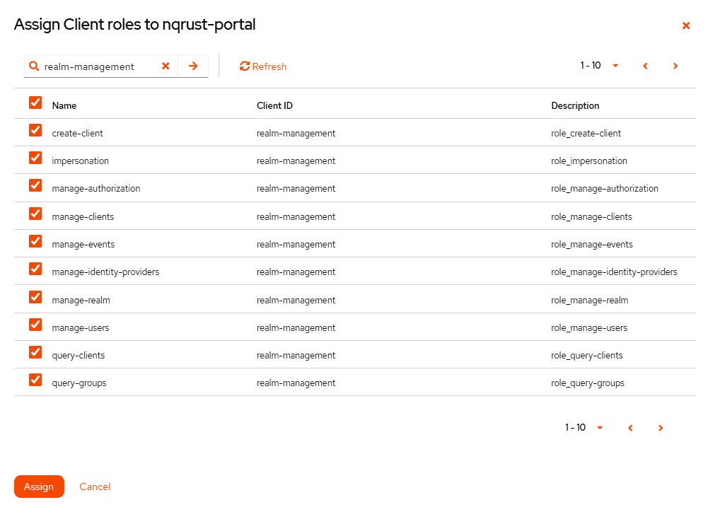 Assign realm-management roles