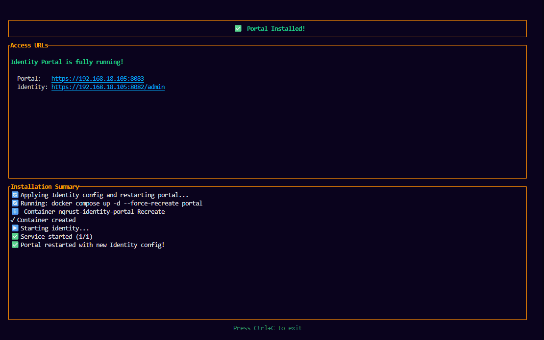Portal installation success