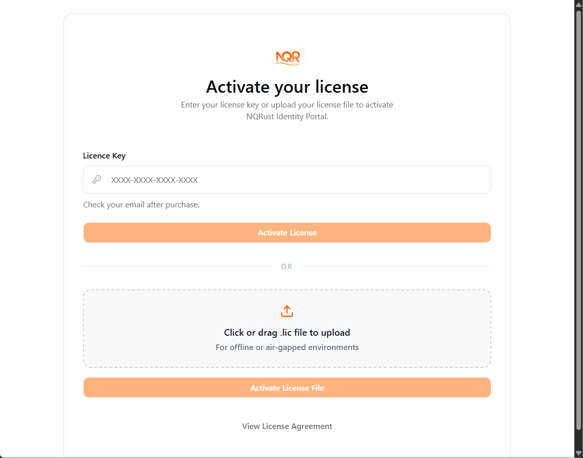 Product Activation page