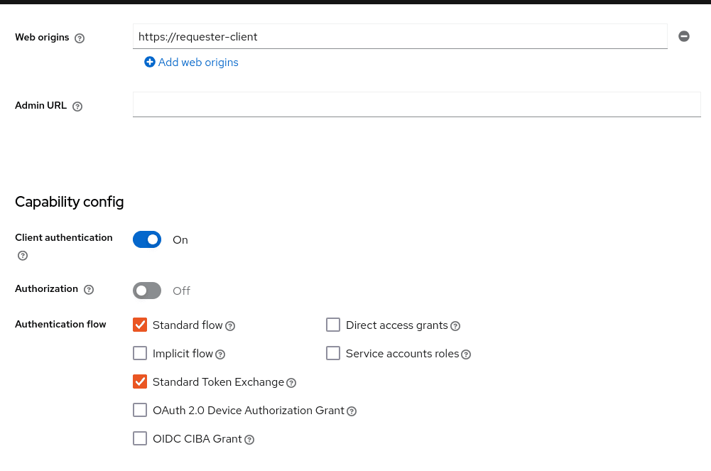 Aktifkan Standard Token Exchange di Capability config